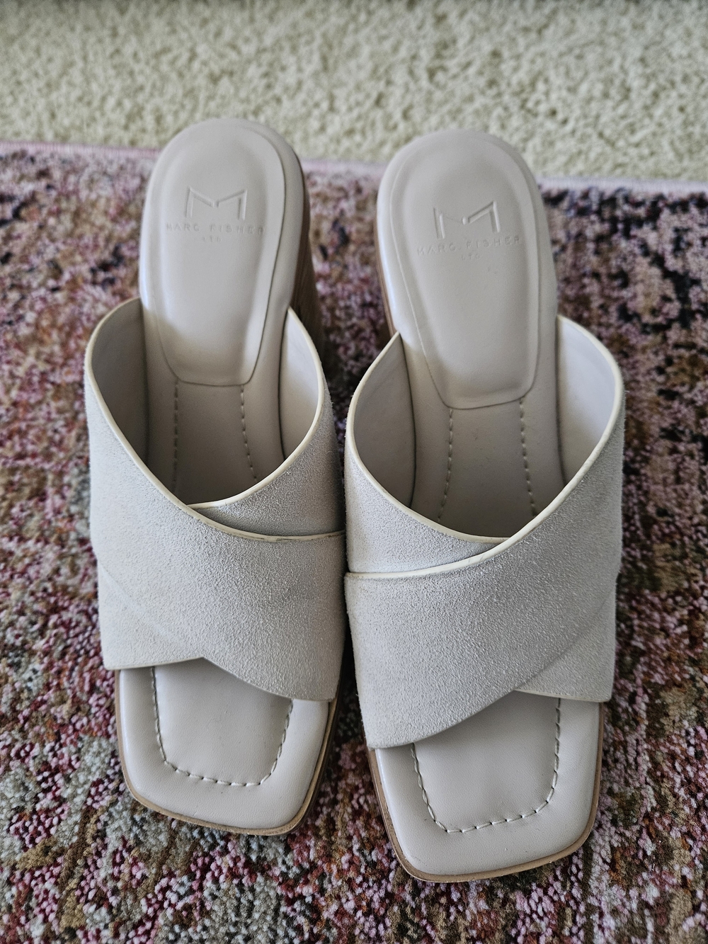 Marc Fisher Light Beige Suede Slide Sandals